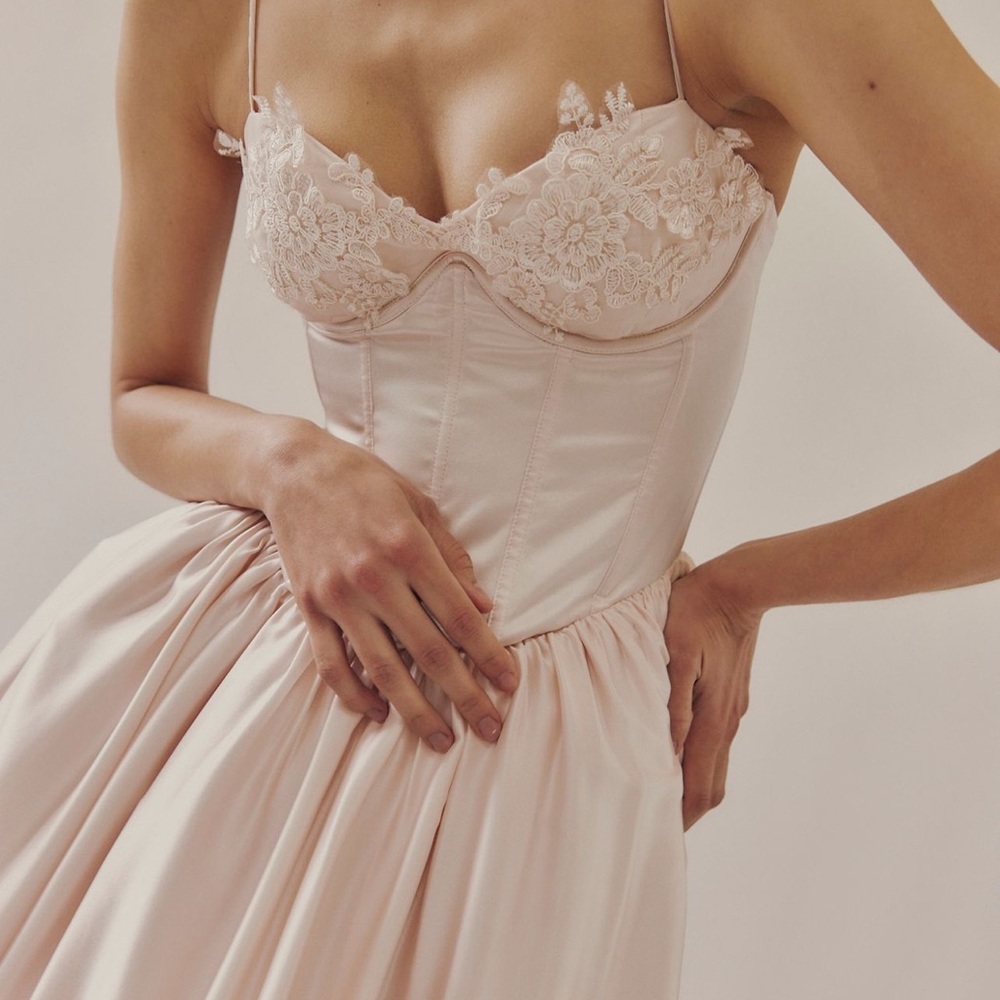$769 NWT For Love & Lemons “Nara” Pink Tulle Dress Gown Wedding Sz Large - Picture 2 of 13